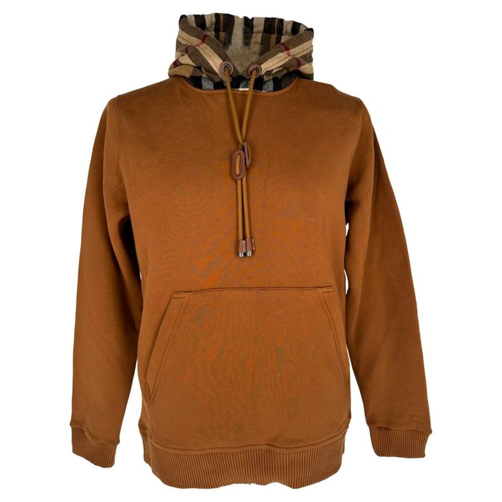 Burberry Samuel Check-Trimmed  Hoodie in Brown Cotton